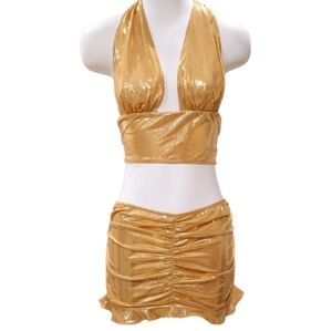 🔖 Shiny Metallic Gold Two-Piece Set - NWOT